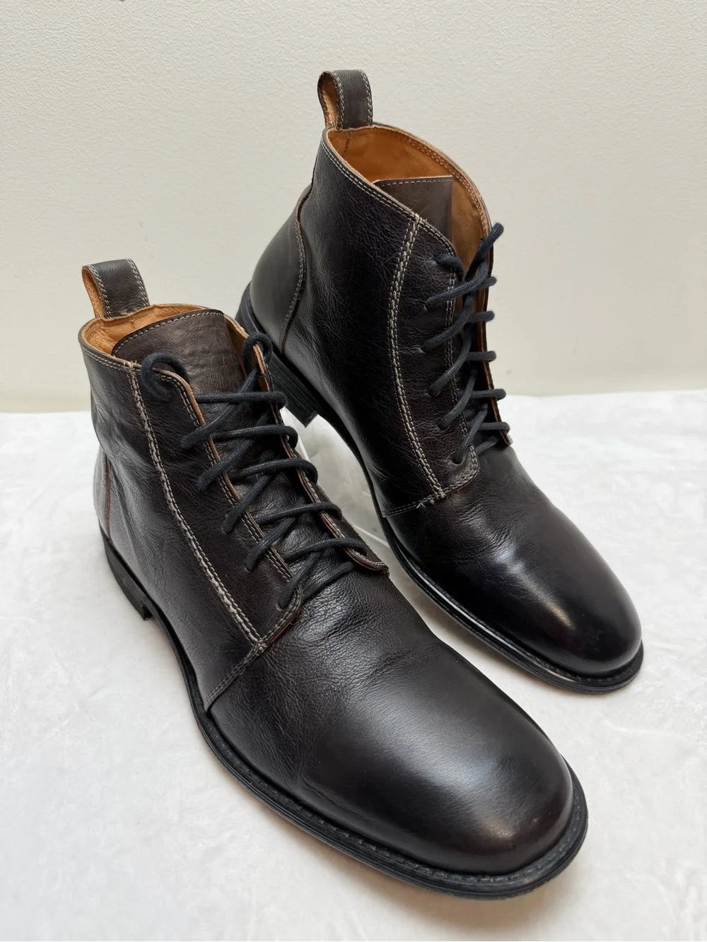 Bed|Stü Dark Brown Leather Chukka Ankle Boots Mens 12 Handmade Lace Up
